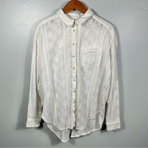 Pilcro For Anthropologie White Floral Lace Button-Up Collared Shirt Size Small